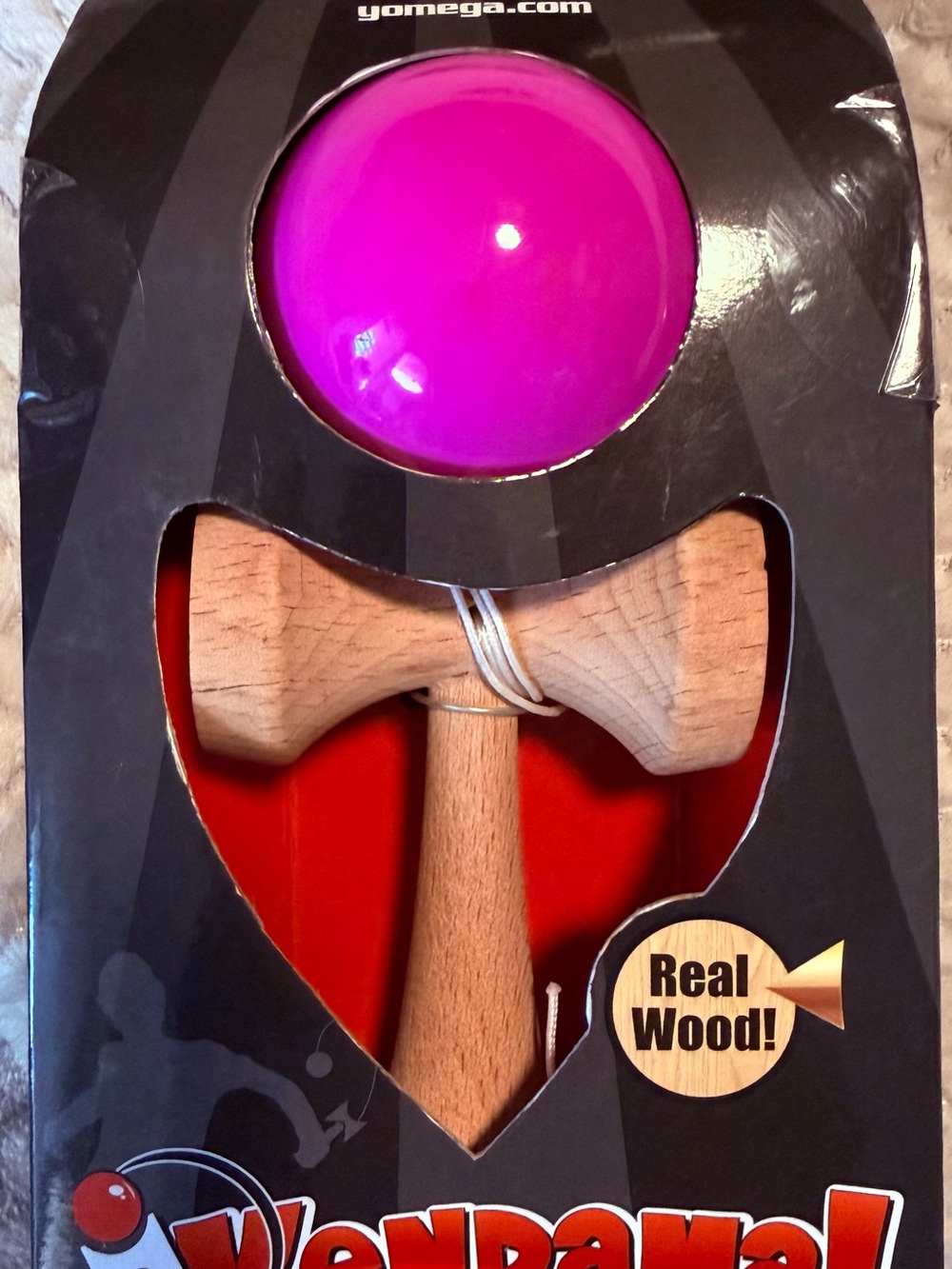 Omega Kendama Classic Wooden Skill Toy with Pink Ball